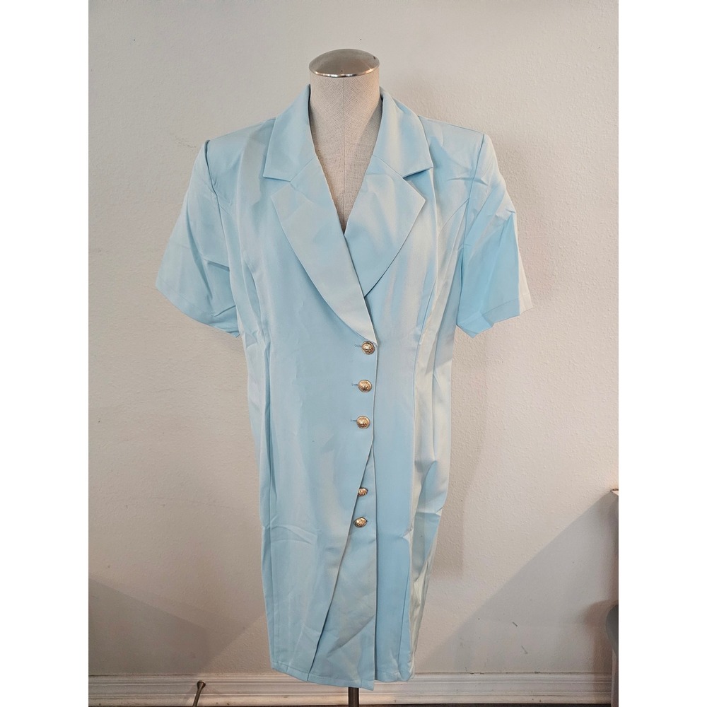 Stylewe Light Blue Short‎ Sleeve Blazer Dress Gold Crest Buttons XL NEW